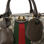 X BALENCIAGA BB Supreme Monogram Web Medium Ophidia Carry-On Duffle Bag Beige New Acero