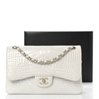 Iridescent Alligator Jumbo Double Flap Light Grey
