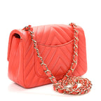 Lambskin Chevron Quilted Mini Rectangular Flap Red