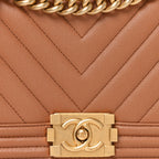 Caviar Chevron Quilted Medium Boy Flap Brown