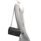 Lambskin Quilted Jumbo Double Flap Black